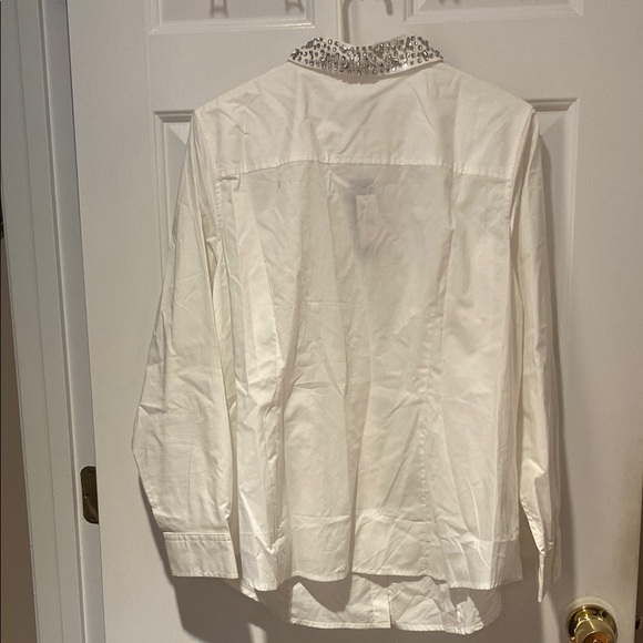 Talbots White Button-Up Shirt with Embellished Collar - Picture 8 of 10
